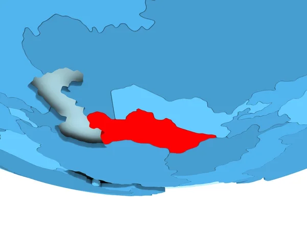 Turkmenistán en rojo en el mapa azul — Foto de Stock