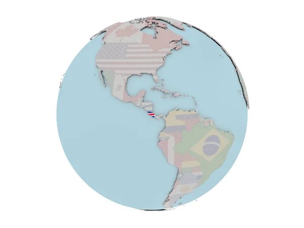 Costa Rica with flag on globe — Stock Photo, Image