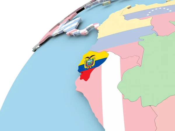 Ecuador on globe with flag — Stock Photo, Image