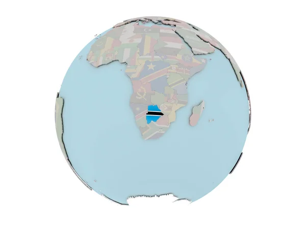 Botswana with flag on globe — Stock Photo, Image