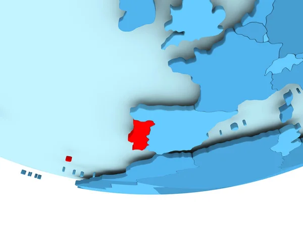 Portugal em vermelho no mapa azul — Fotografia de Stock