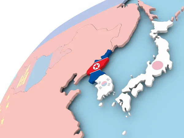 Corea del Norte en globo con bandera — Foto de Stock