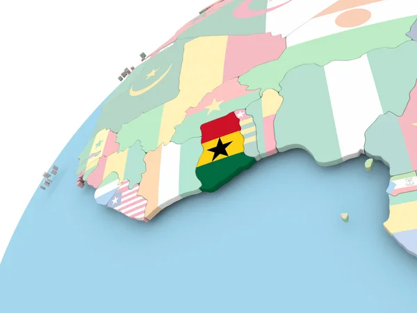 Ghana on globe with flag — Stock Photo, Image