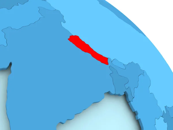 Nepal on blue globe — Stock Photo, Image