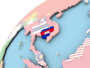 Kamboçya bayrağı ile dünya üzerinde