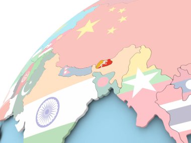 Bhutan bayrağı ile dünya üzerinde