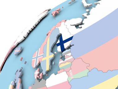 Finlandiya bayrağı ile dünya üzerinde
