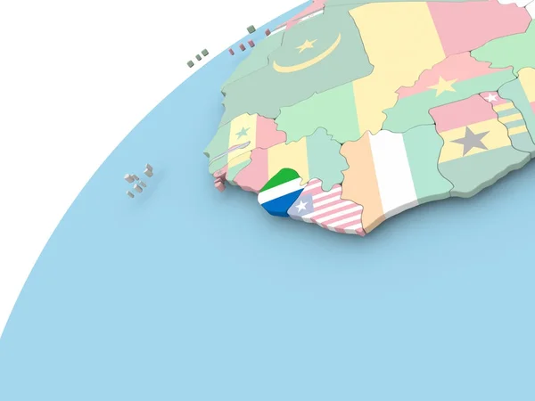 Sierra Leone auf Globus mit Fahne — Stockfoto