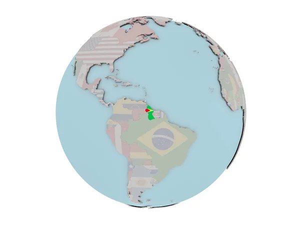 Guiana com bandeira no globo — Fotografia de Stock