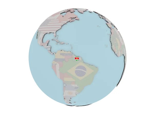 Суринам с флагом на глобусе — стоковое фото