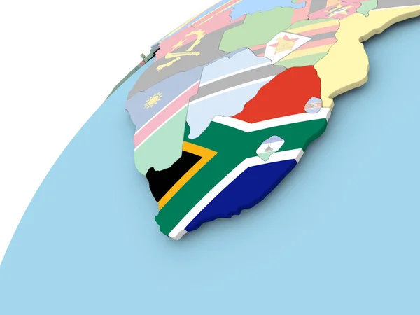 Afrika Selatan di globe dengan bendera — Stok Foto