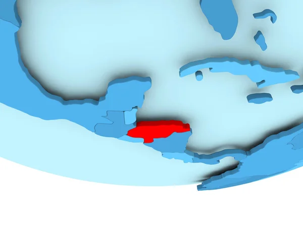 Honduras em vermelho no mapa azul — Fotografia de Stock