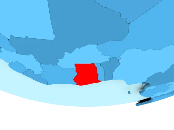 Гана в красном на голубой карте — стоковое фото
