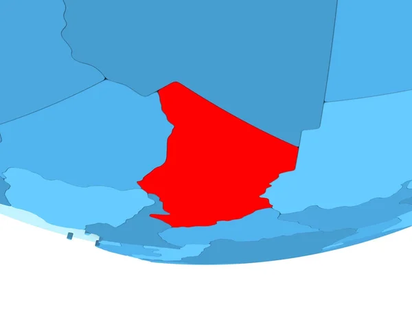 Tchad i rött på blå karta — Stockfoto