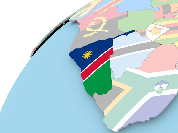 Namibia på jordglob med flagga — Stockfoto