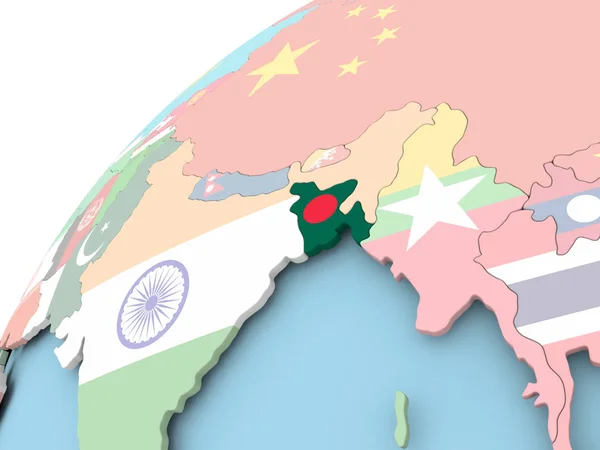 Bangladesh on globe with flag