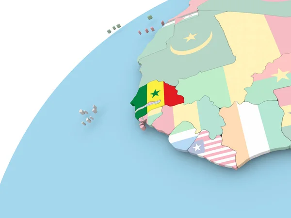 Senegal on globe with flag — Stock Photo, Image