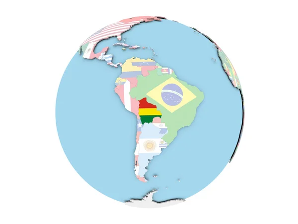 Bolivia på globe isolerade — Stockfoto
