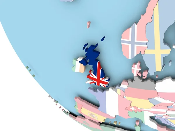 Reino Unido com bandeira no globo — Fotografia de Stock