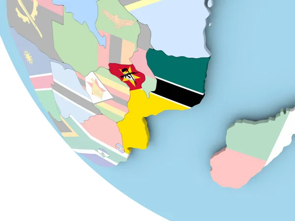 Mosambik s vlajkou na zeměkouli — Stock fotografie