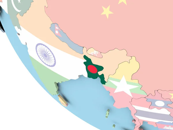 Bangladeş dünya üzerinde bayrak ile — Stok fotoğraf