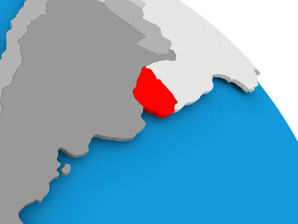 Ουρουγουάη με κόκκινο χρώμα στο χάρτη — Φωτογραφία Αρχείου
