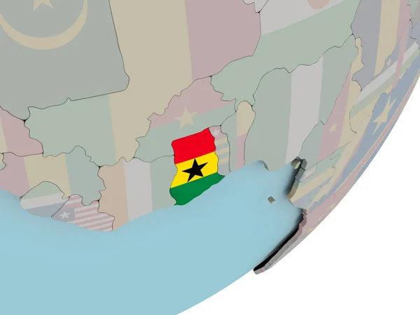 Ghana sul globo con bandiere — Foto Stock