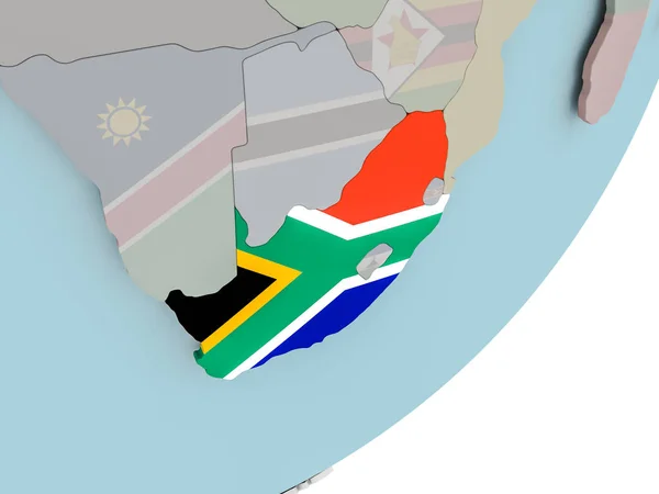 Sydafrika på jordglob med flaggor — Stockfoto