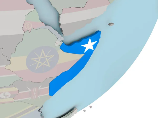 Somalia on globe with flags — Stock Photo, Image