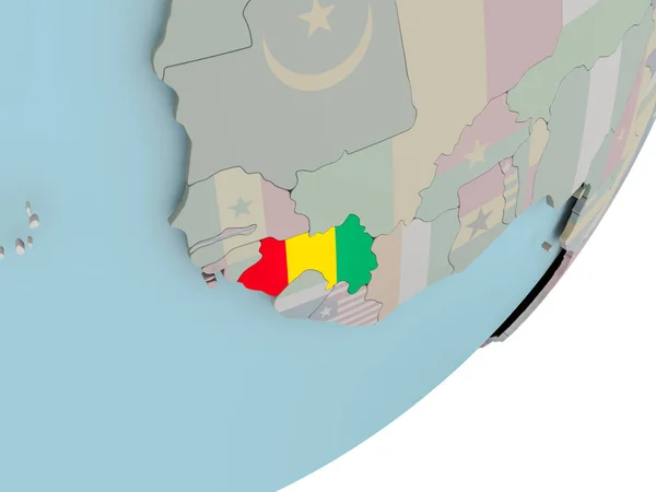 Guinea on globe with flags — Stock Photo, Image