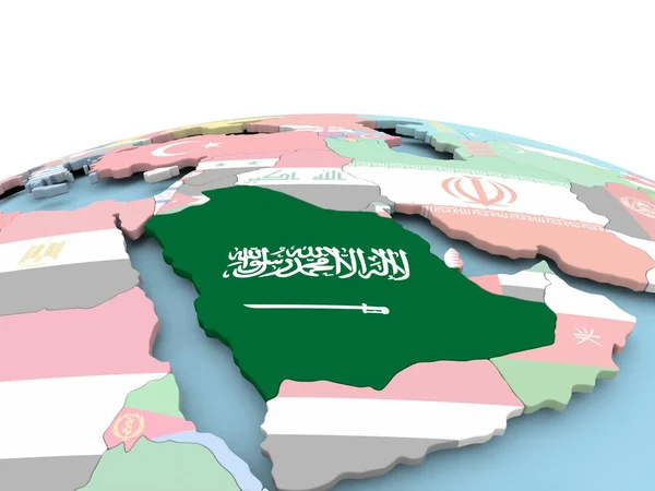Drapeau de l'Arabie Saoudite sur le globe lumineux — Photo