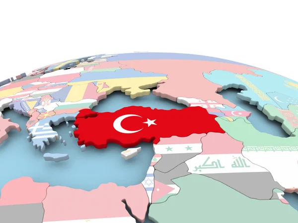 Flagge der Türkei auf hellem Globus — Stockfoto