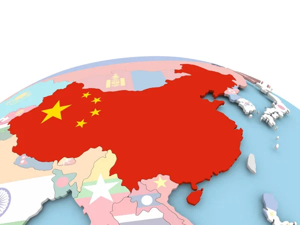 Bandeira da China no globo brilhante — Fotografia de Stock