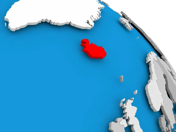 Iceland in red on map — Stock Photo, Image