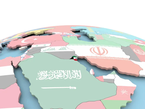Flagge von Kuwait auf hellem Globus — Stockfoto