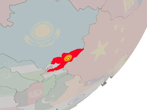 Kyrgyzstan auf Globus mit Flaggen — Stockfoto