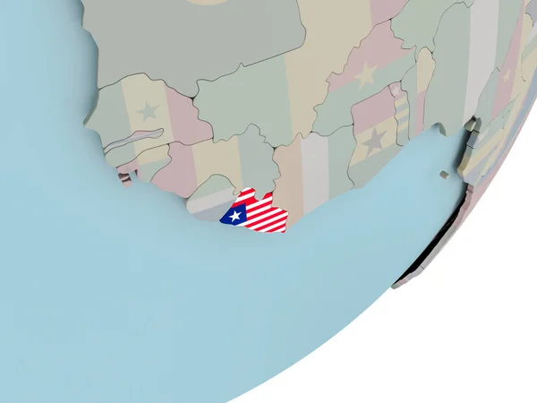 Liberia auf Globus mit Flaggen — Stockfoto