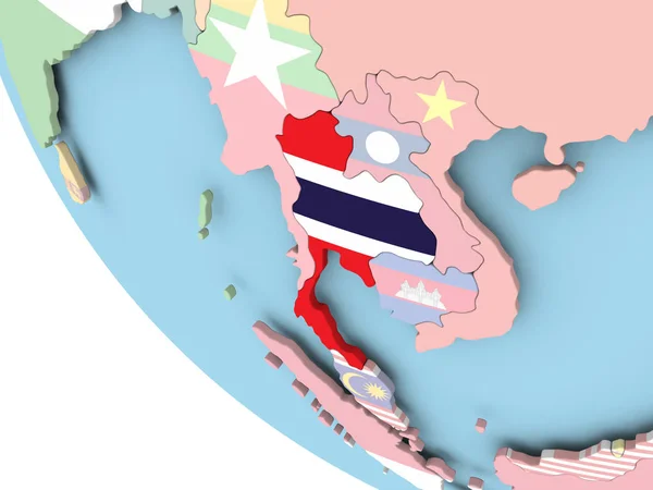 Thailand met vlag op de wereldbol — Stockfoto