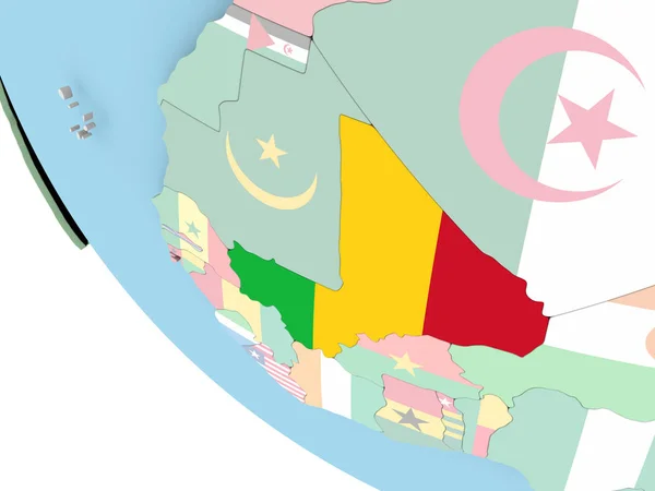 Mali with flag on globe — Stock Photo, Image