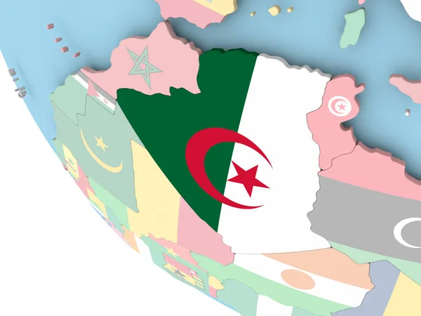 Algerien mit Flagge auf Globus — Stockfoto