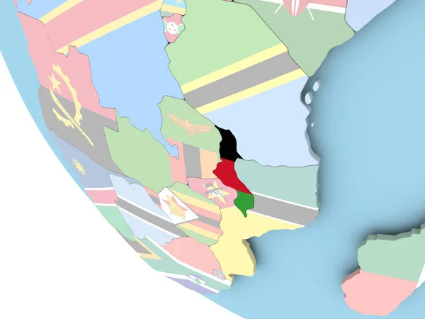 Malawi avec drapeau sur le globe — Photo