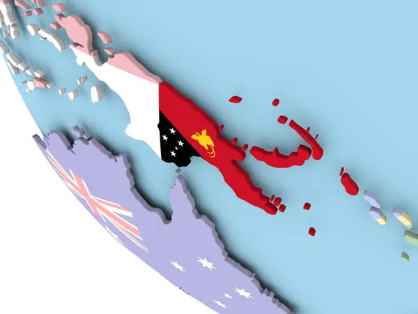 Papua-Nová Guinea s vlajkou na zeměkouli — Stock fotografie