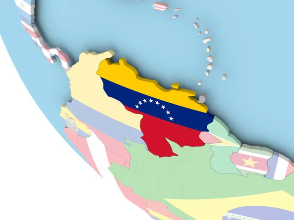 Venezuela met vlag op de wereldbol — Stockfoto
