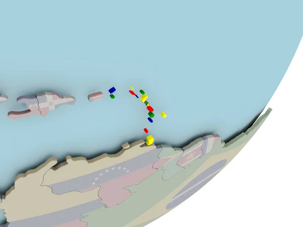 Caribbean op wereldbol met vlaggen — Stockfoto