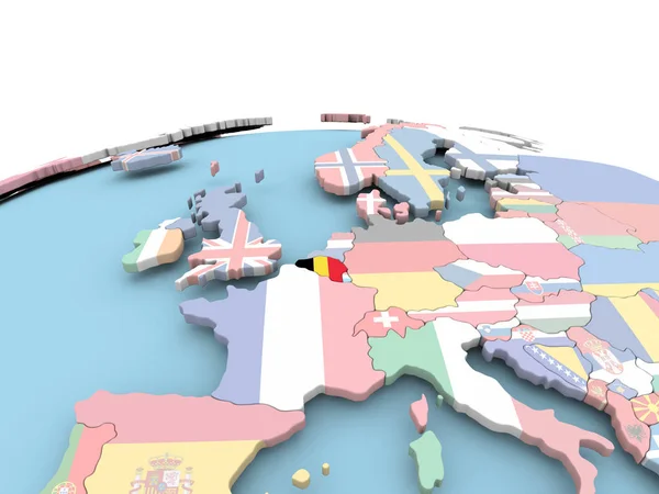 Belçika bayrağı parlak dünya üzerinde — Stok fotoğraf