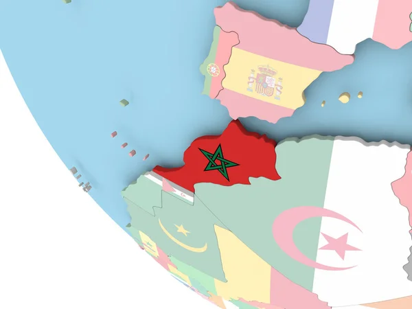 Morocco with flag on globe — Stock Photo, Image