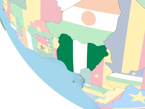 Nigeria met vlag op de wereldbol — Stockfoto