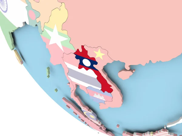 Laosz zászló a világon — Stock Fotó