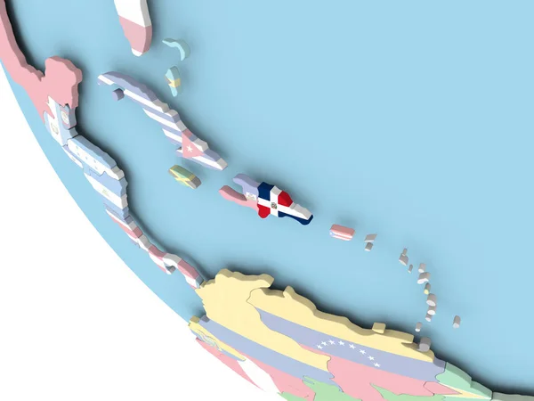 Dominican Republic with flag on globe — Stock Photo, Image