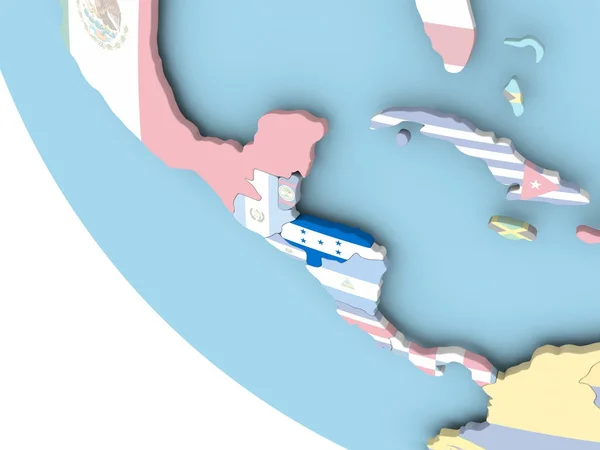 Honduras with flag on globe — Stock Photo, Image